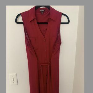 Express Cranberry Collar Shirt Dress with Wrap Tie
